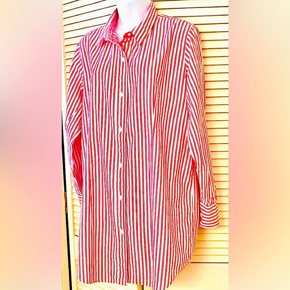 Gap dreamy cotton nightshirt candy stripe pink curved hem tailored details